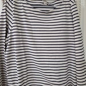 J. Crew Navy & Beige Striped Long-Sleeve Boat Neck Tee XXL